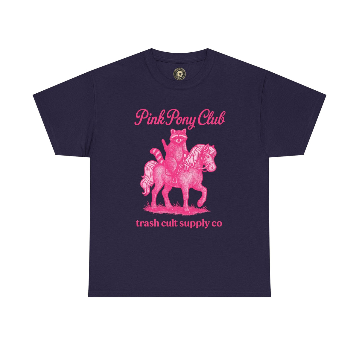Pink Pony Club Raccoon Riding Pony Shirt – Vintage Hot Pink Halftone Tee by Trash Cult Supply Co