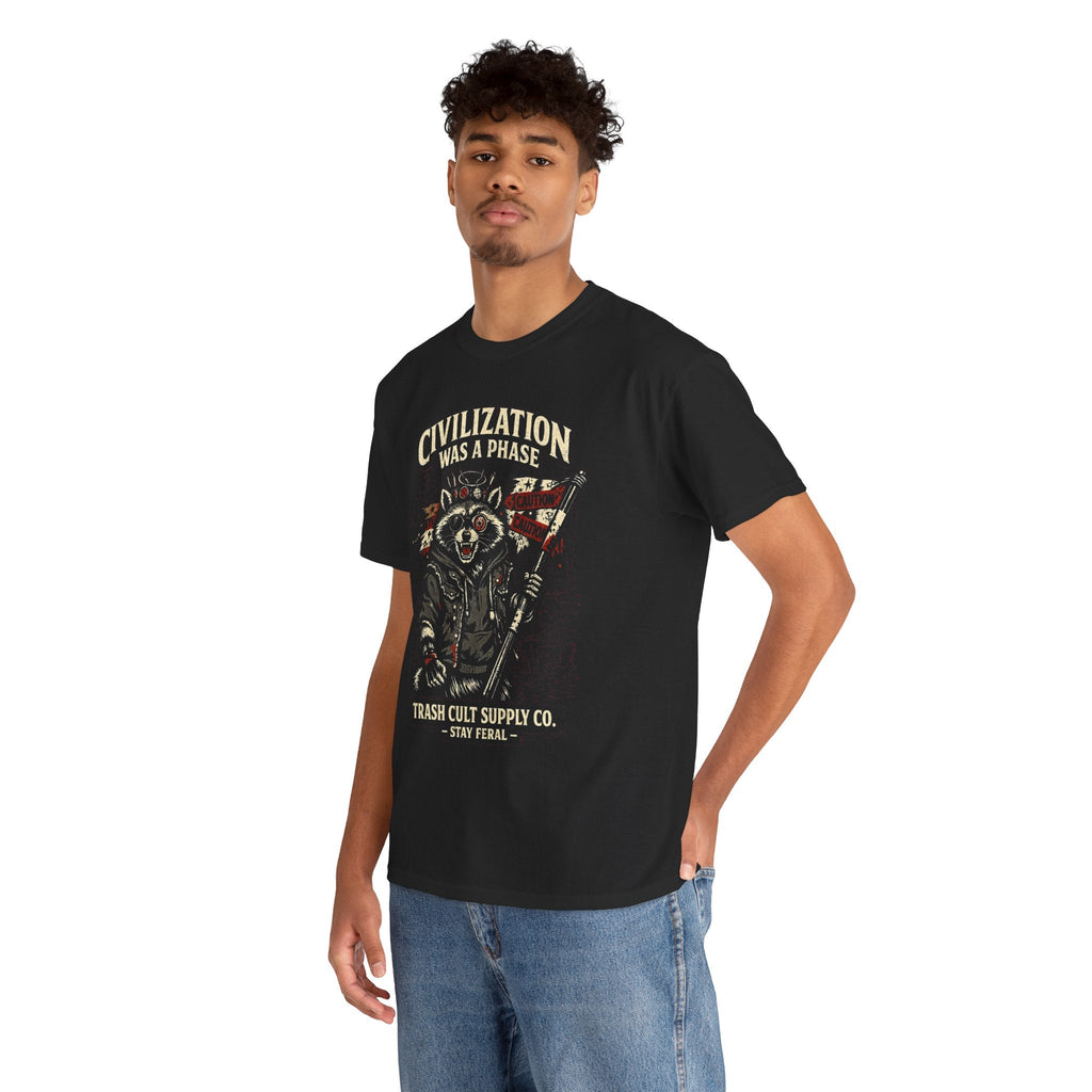Civilization Was a Phase Raccoon Graphic Tee — Vintage Patriotic Trash Cult Design