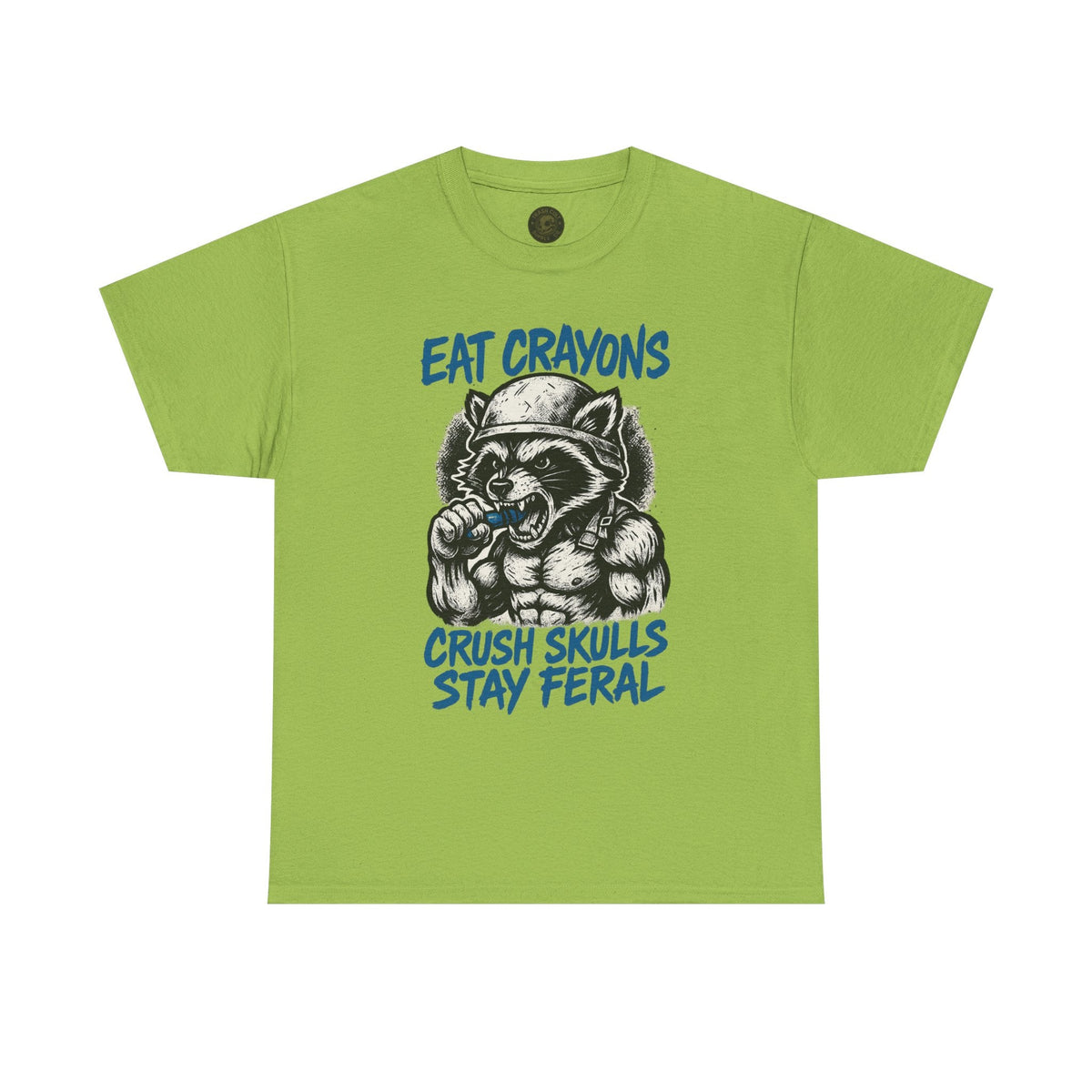 Eat Crayons Crush Skulls Stay Feral Military Raccoon Shirt – Gildan 5000