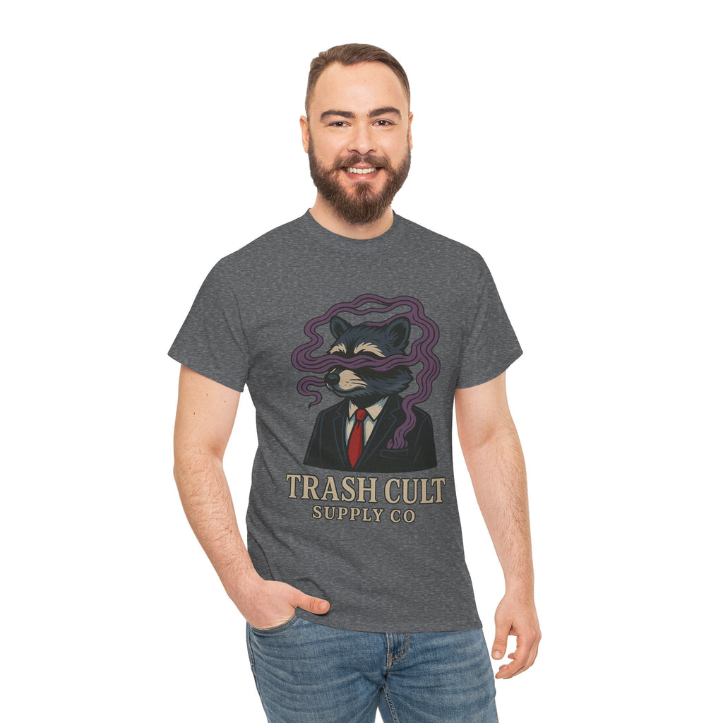Suited Raccoon Smoke Design – Trash Cult Supply Co | Bold Graffiti Tattoo Tee