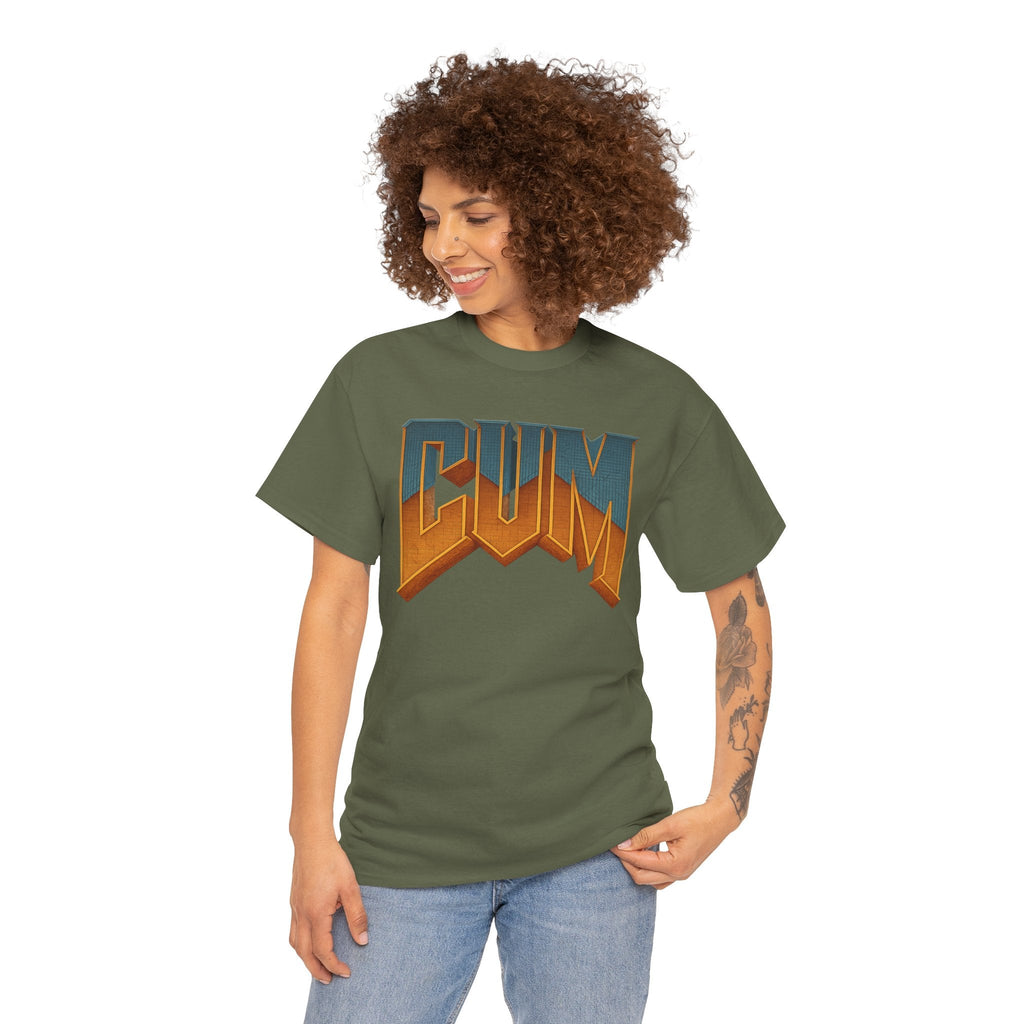 CUM Parody Metal Logo Shirt – Doom-Inspired Retro Gamer Tee on Gildan 5000
