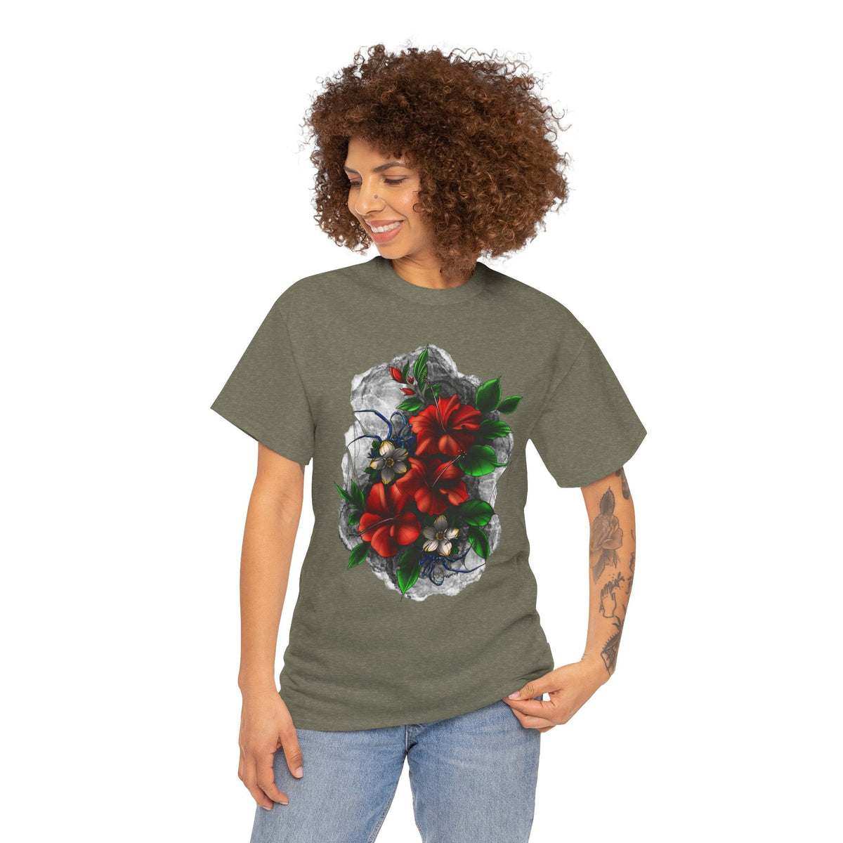 Crimson Bloom Tattoo T-Shirt – Lara Davenport x Trash Cult Supply Co. Collab (Gildan 5000)