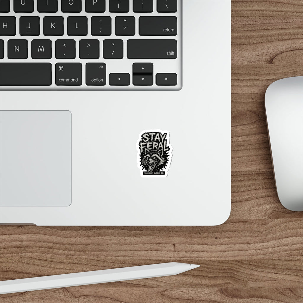 Stay Feral Die-Cut Stickers | Cool Raccoon Graphic Decals for Laptops, Water Bottles, Journals, and Skateboards