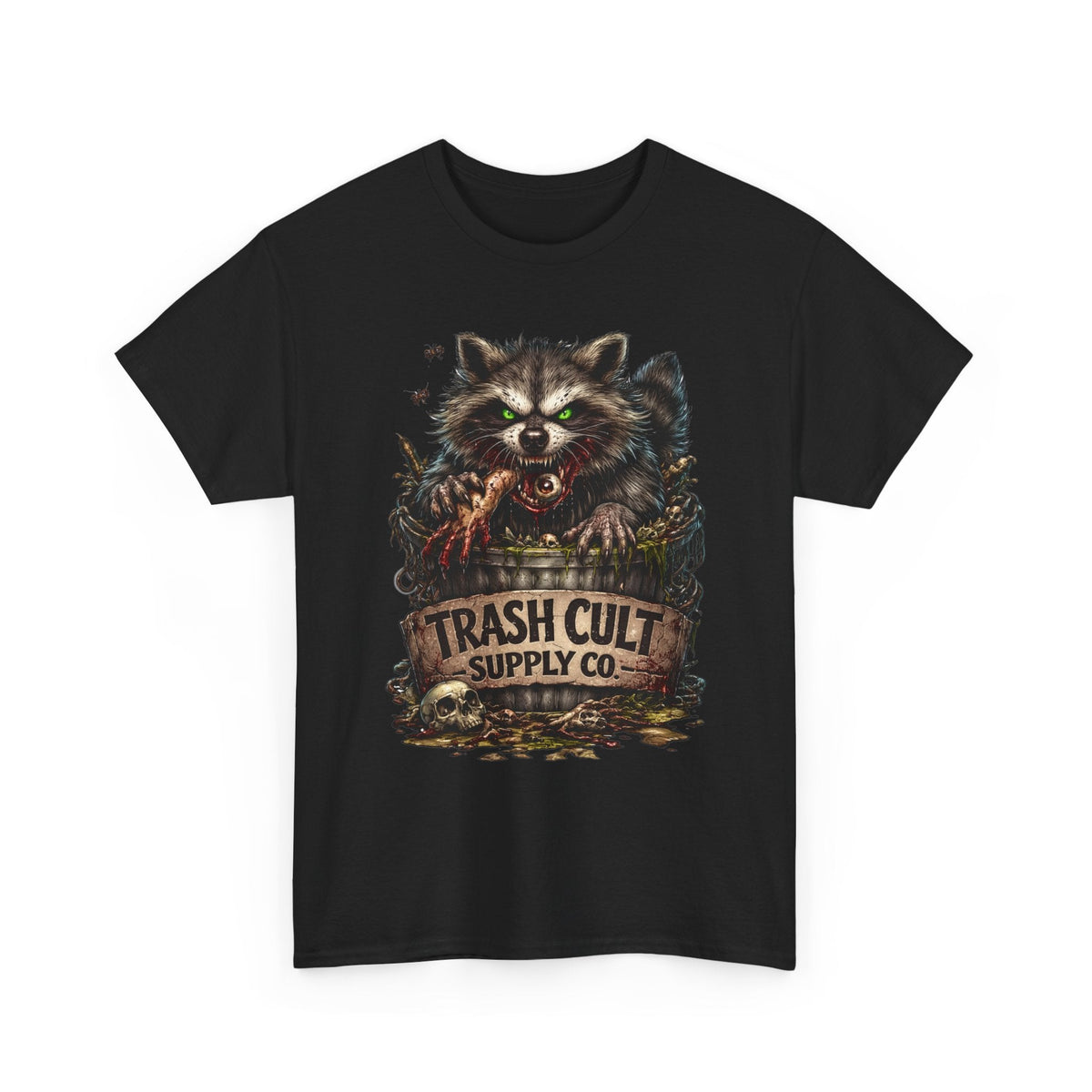 Raccoon 'Trash Cult Supply Co.' Graphic Tee — Vintage Grunge Animal Streetwear