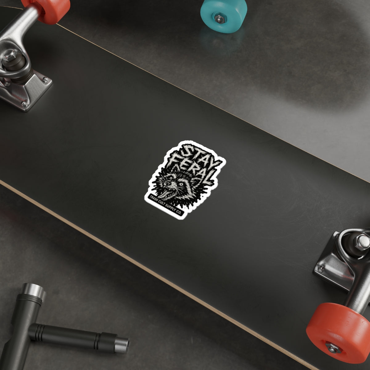 Stay Feral Die-Cut Stickers | Cool Raccoon Graphic Decals for Laptops, Water Bottles, Journals, and Skateboards