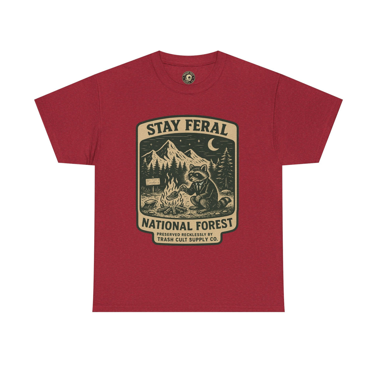 Stay Feral National Forest Shirt – Vintage Raccoon Camping Tee – Trash Cult Supply Co – Gildan 5000