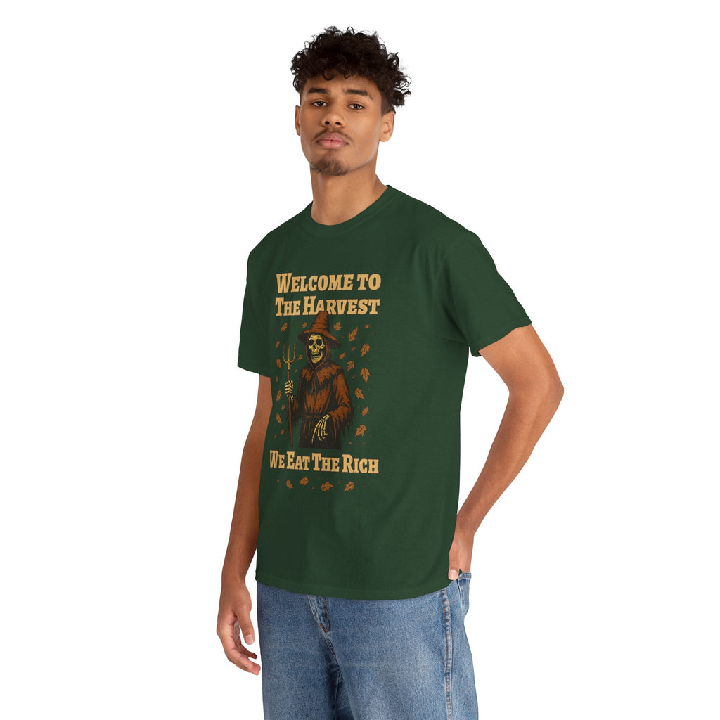Eat the Rich Shirt – Welcome to the Harvest Skeleton Scarecrow Tee – Fall of Humanity Collection – Trash Cult Supply Co.