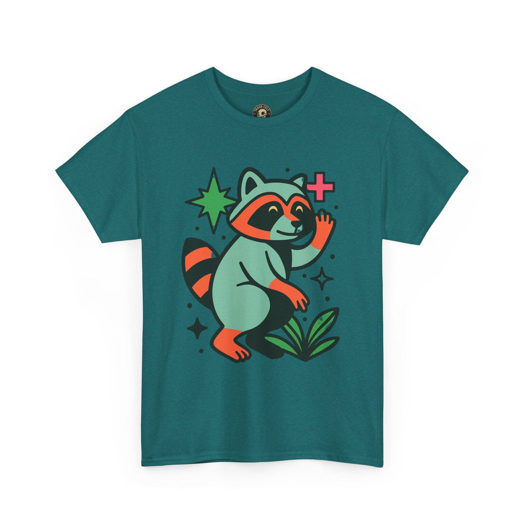Playful Raccoon Unisex Heavy Cotton Tee | Cute Animal Shirt for Nature Lovers, Graphic Tee, Gift for Kids, Casual Wear, Eco-Friendly