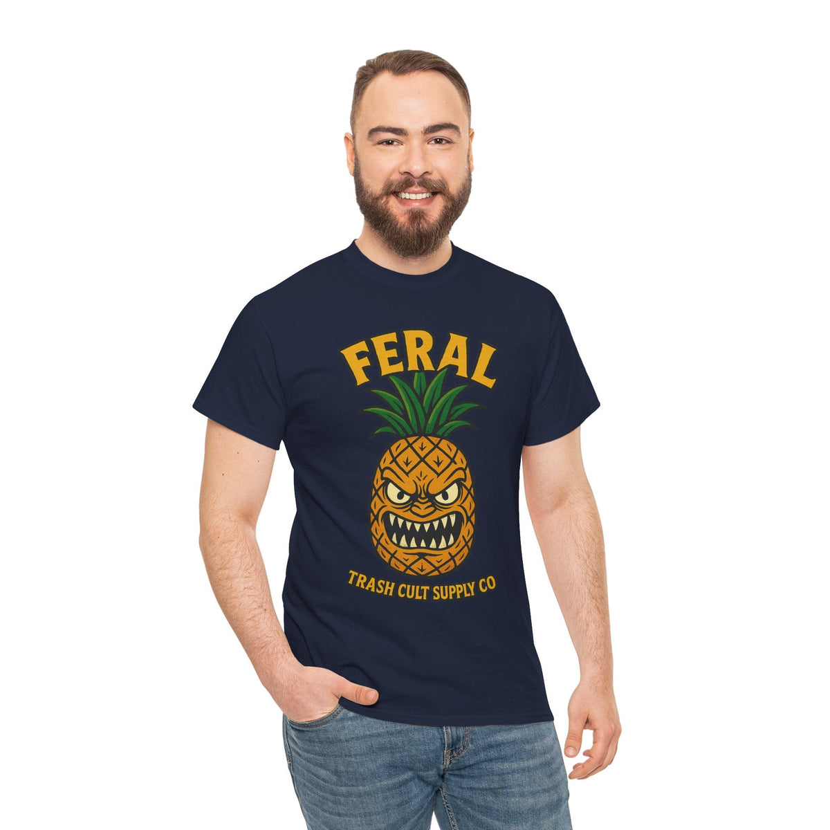 Feral Evil Pineapple Shirt – Aggressive Fruit Trashcore Tee – Gildan 5000 Unisex