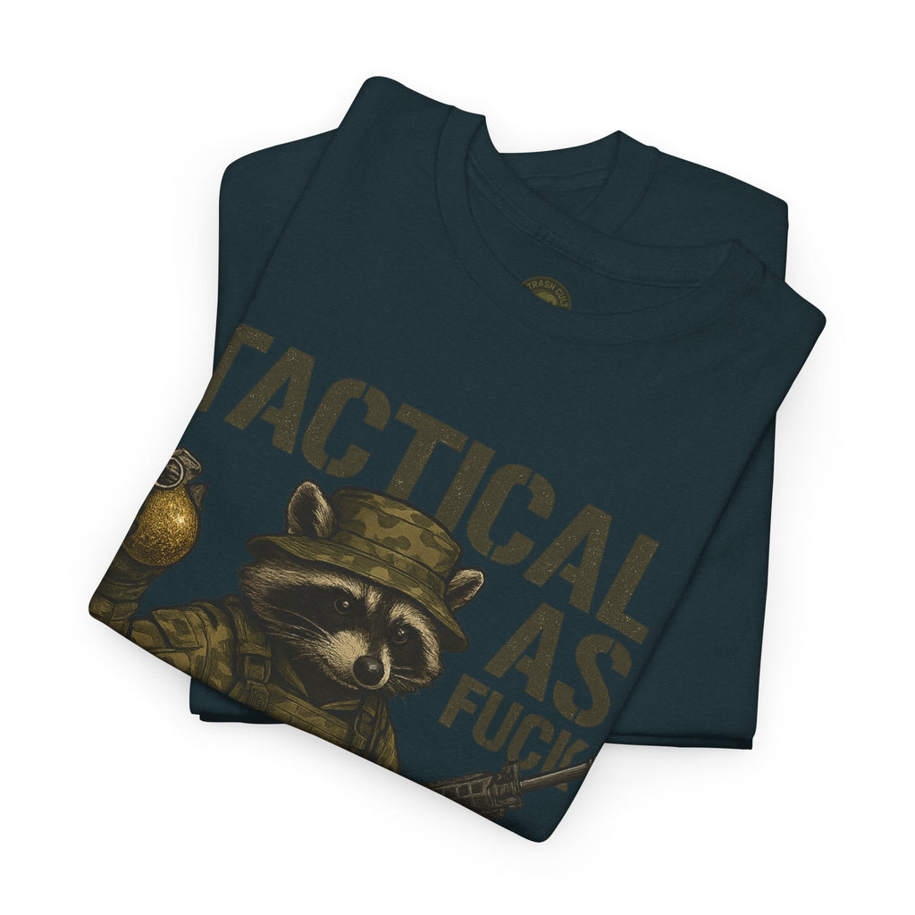 Tactical As F*** T-Shirt – Armed Raccoon Military Humor Tee | Trash Cult Supply Co. | Gildan 5000 Heavy Cotton