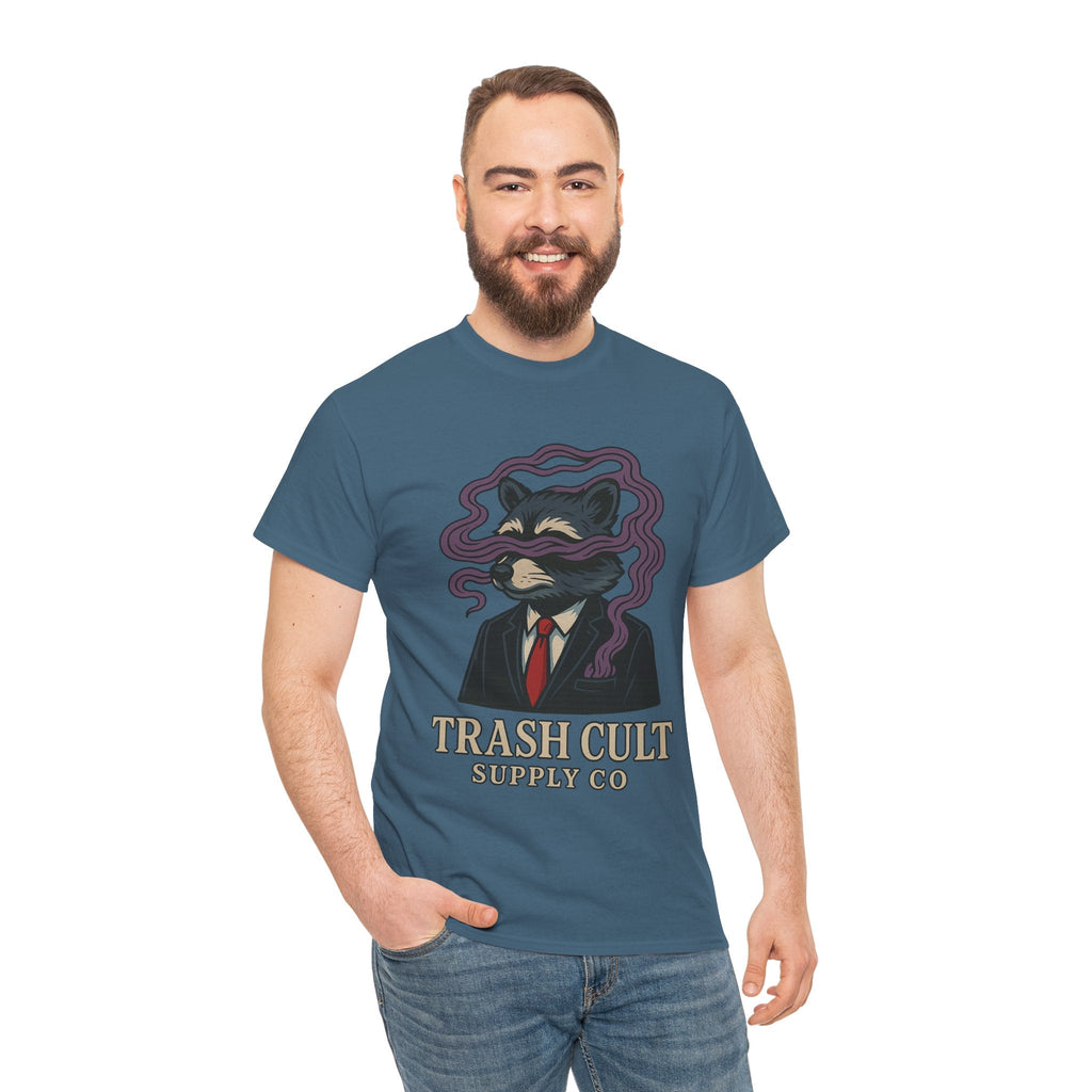 Suited Raccoon Smoke Design – Trash Cult Supply Co | Bold Graffiti Tattoo Tee