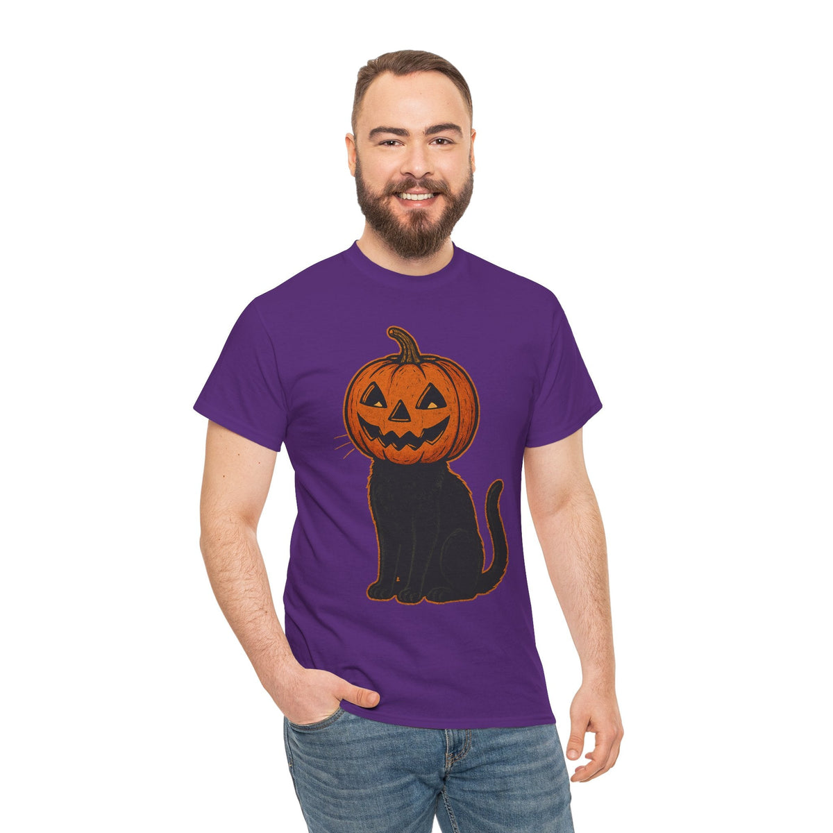 Black Cat Pumpkin Head Halloween T-Shirt – Jack O’Lantern Cat Design
