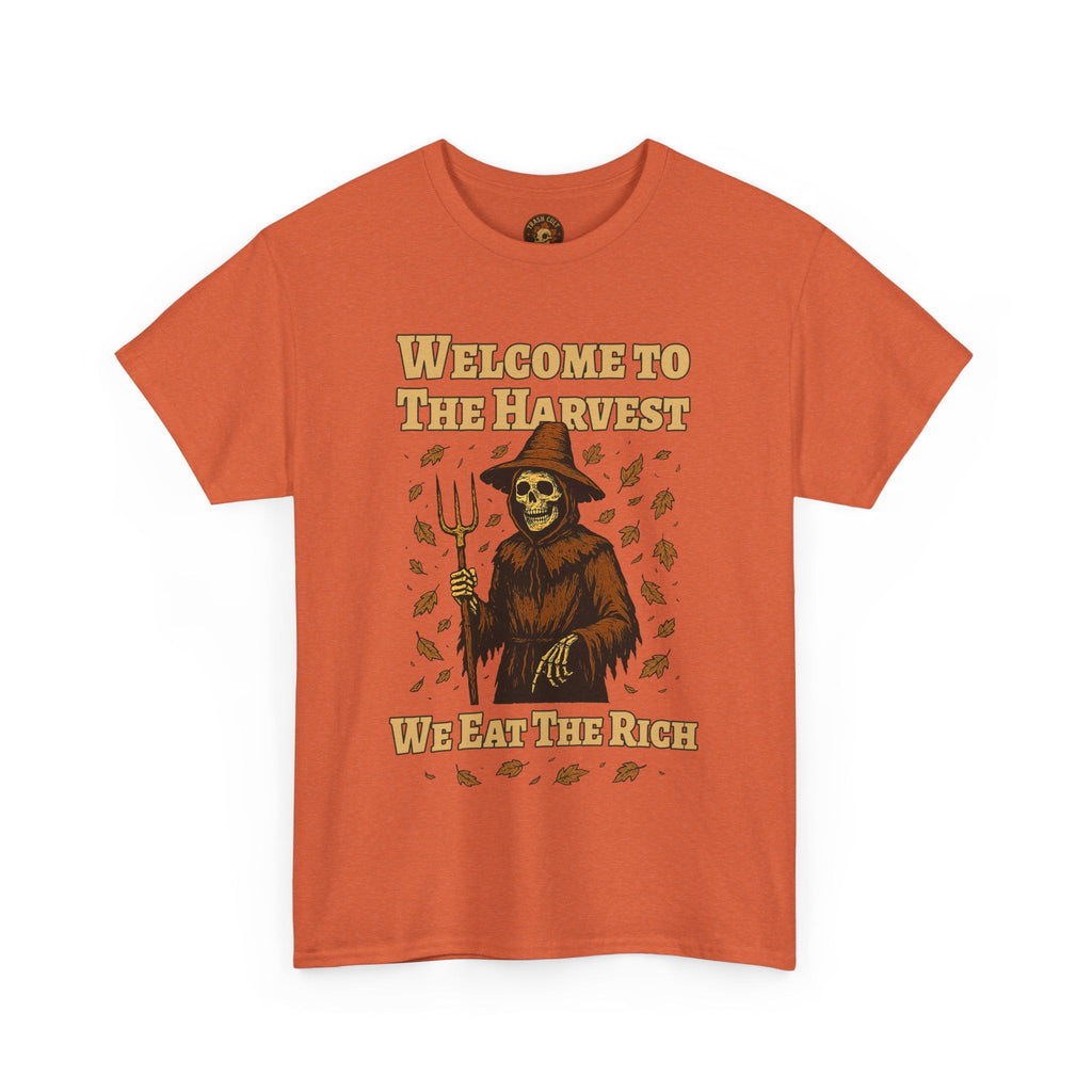 Eat the Rich Shirt – Welcome to the Harvest Skeleton Scarecrow Tee – Fall of Humanity Collection – Trash Cult Supply Co.