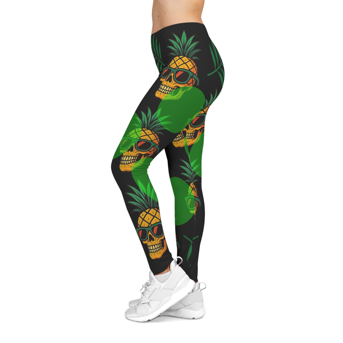 Trendy Skull Pineapple Leggings – Tropical Workout Pants for Women | Summer Festival Apparel