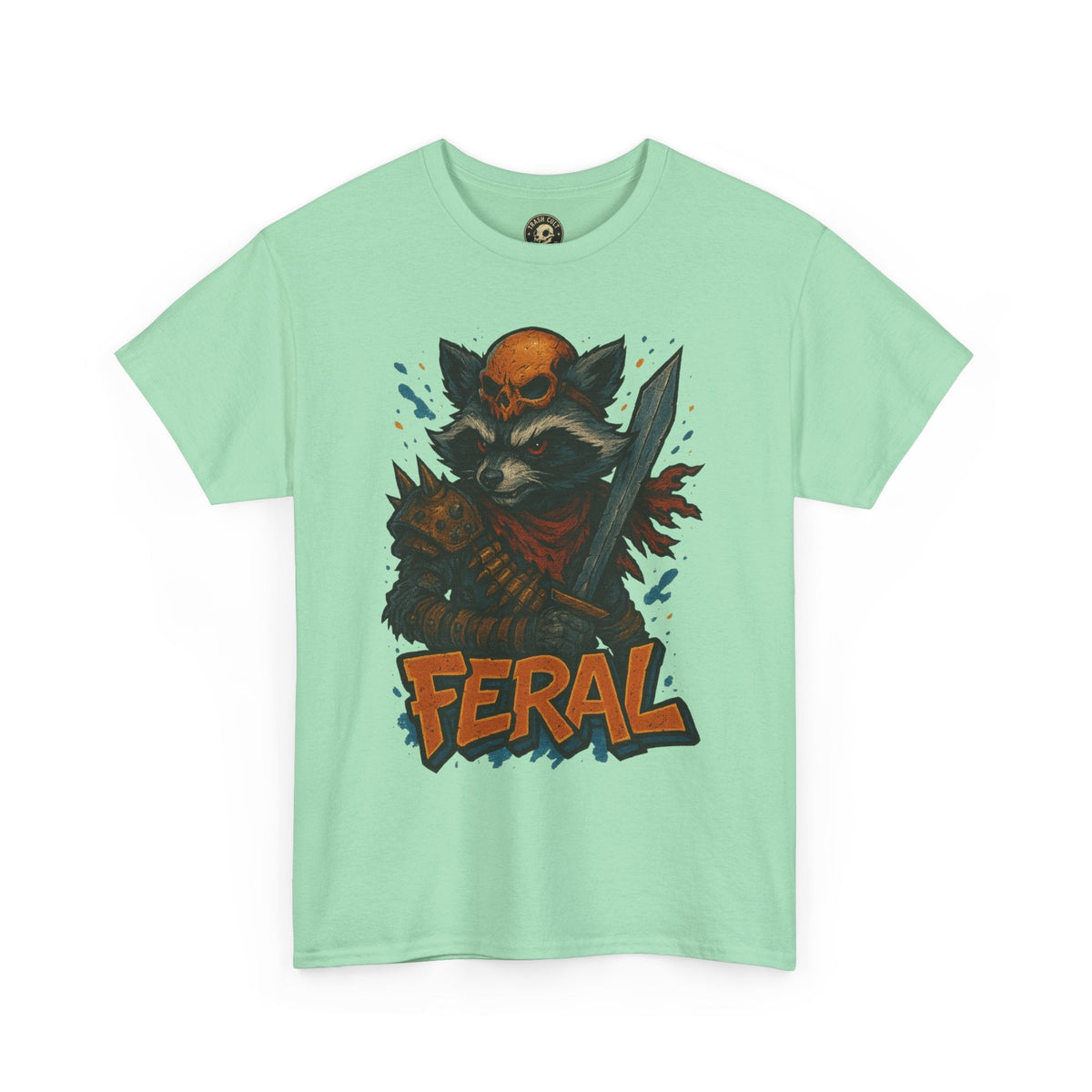 FERAL Raccoon Warlord Shirt – Graffiti Street Art Animal Tee | Bold Post-Apocalyptic Design on Gildan 5000