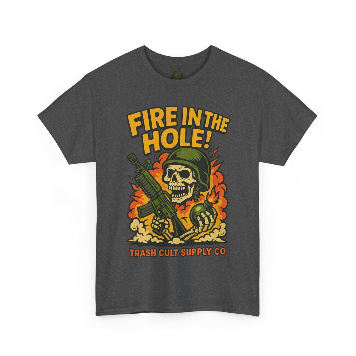 Fire in the Hole! Skeleton Soldier T-Shirt – Trash Cult Supply Co. | Gildan 5000 Combat Graphic Tee