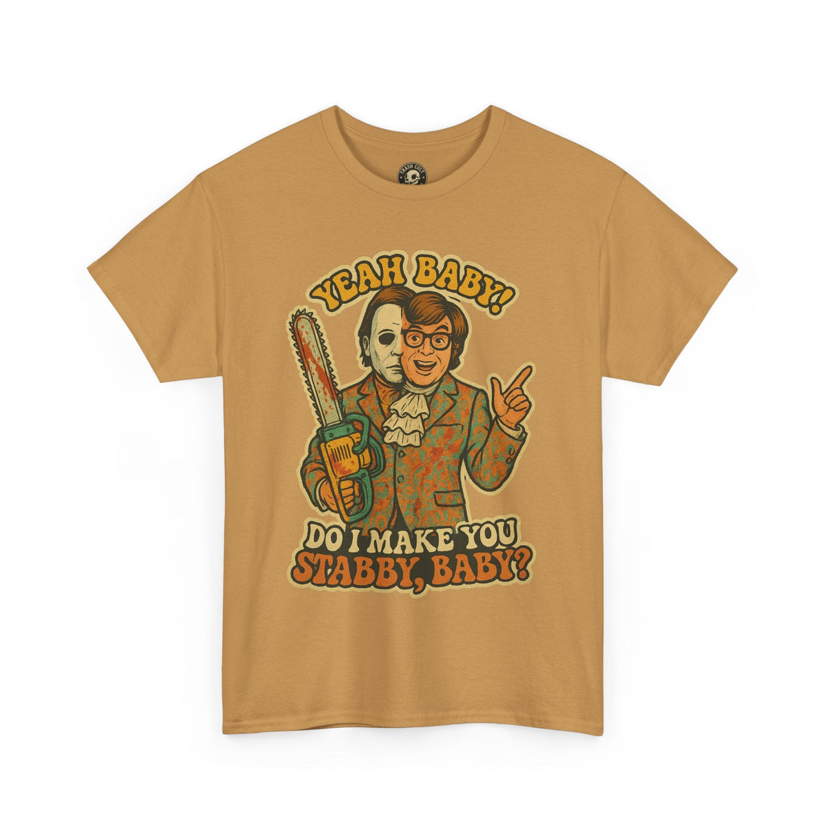 Mike Myers Parody Shirt – “Do I Make You Stabby, Baby?” Funny Horror Mashup Tee – Gildan 5000 Unisex