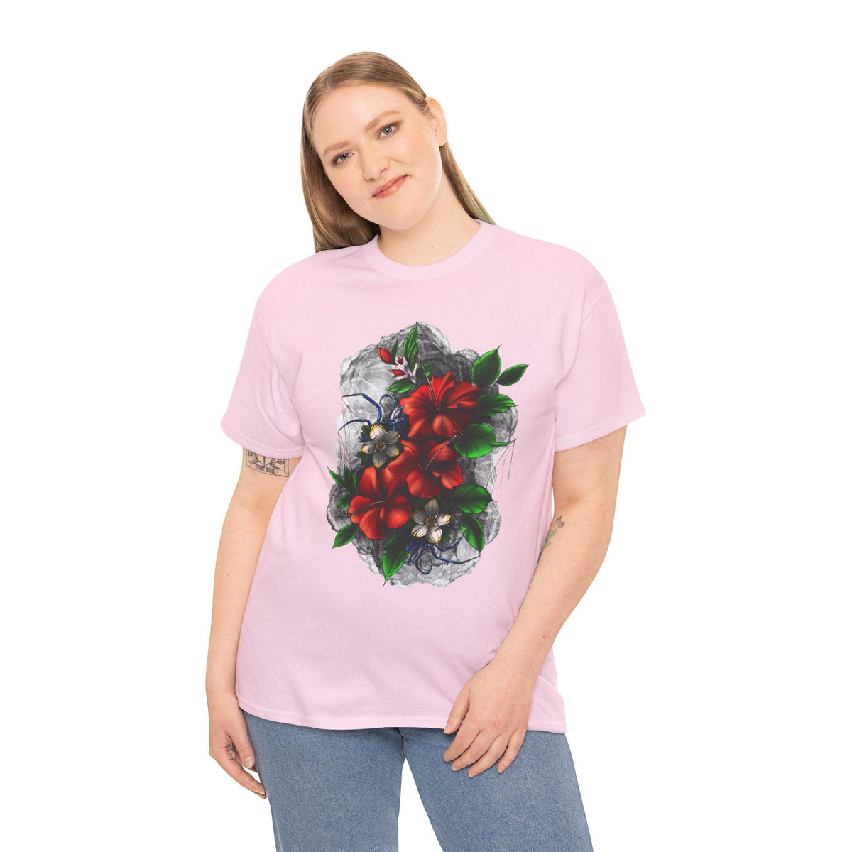 Crimson Bloom Tattoo T-Shirt – Lara Davenport x Trash Cult Supply Co. Collab (Gildan 5000)