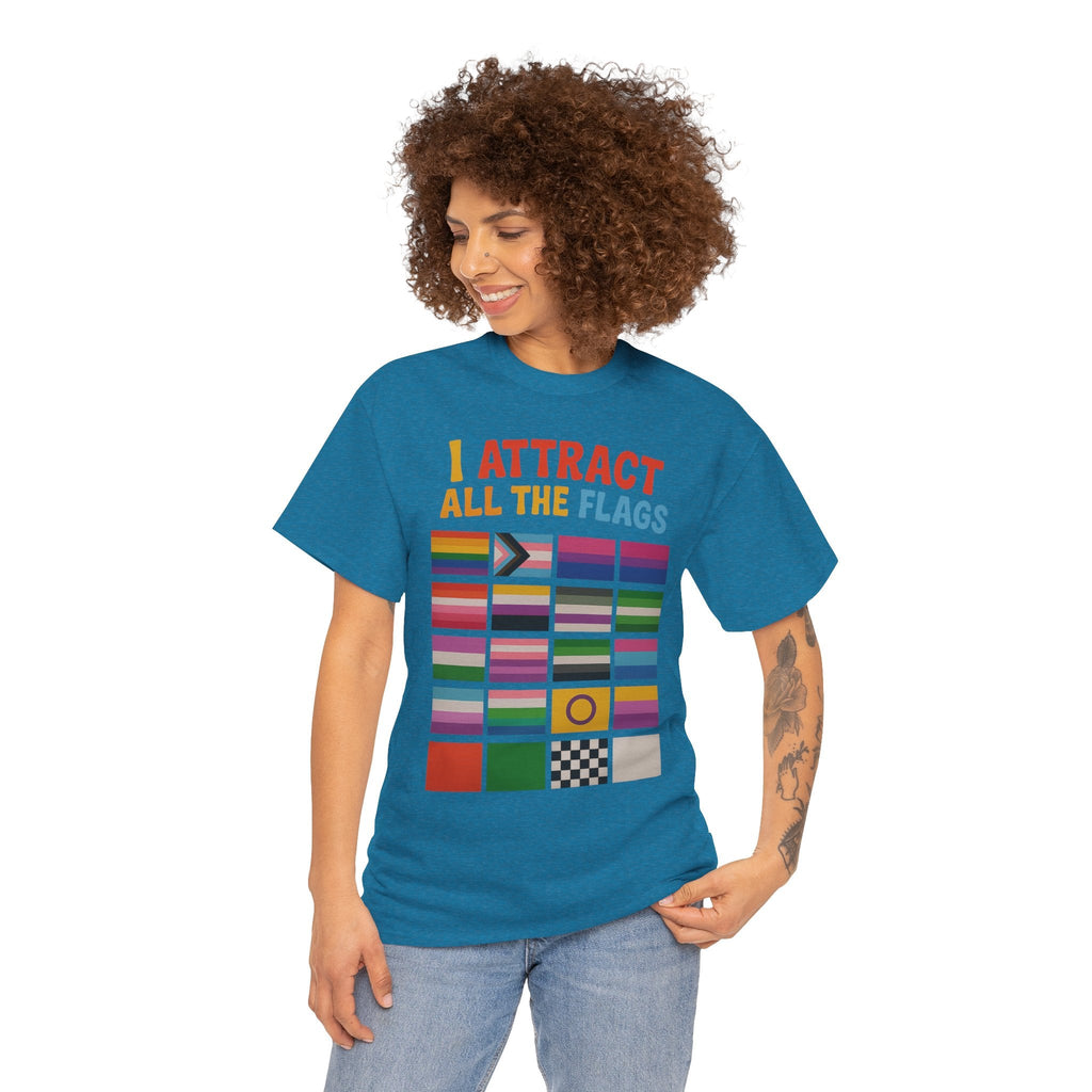 I Attract All The Flags LGBTQ Pride T-Shirt – Funny Inclusivity Shirt – Gildan 5000