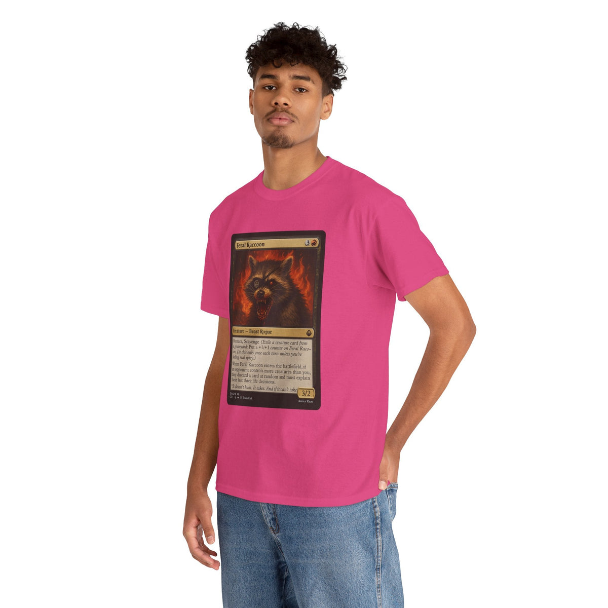 Feral Raccoon Magic Card Shirt – MTG-Inspired Beast Rogue Tee, Trash Cult Creature Card, Gildan 5000 Unisex T-Shirt