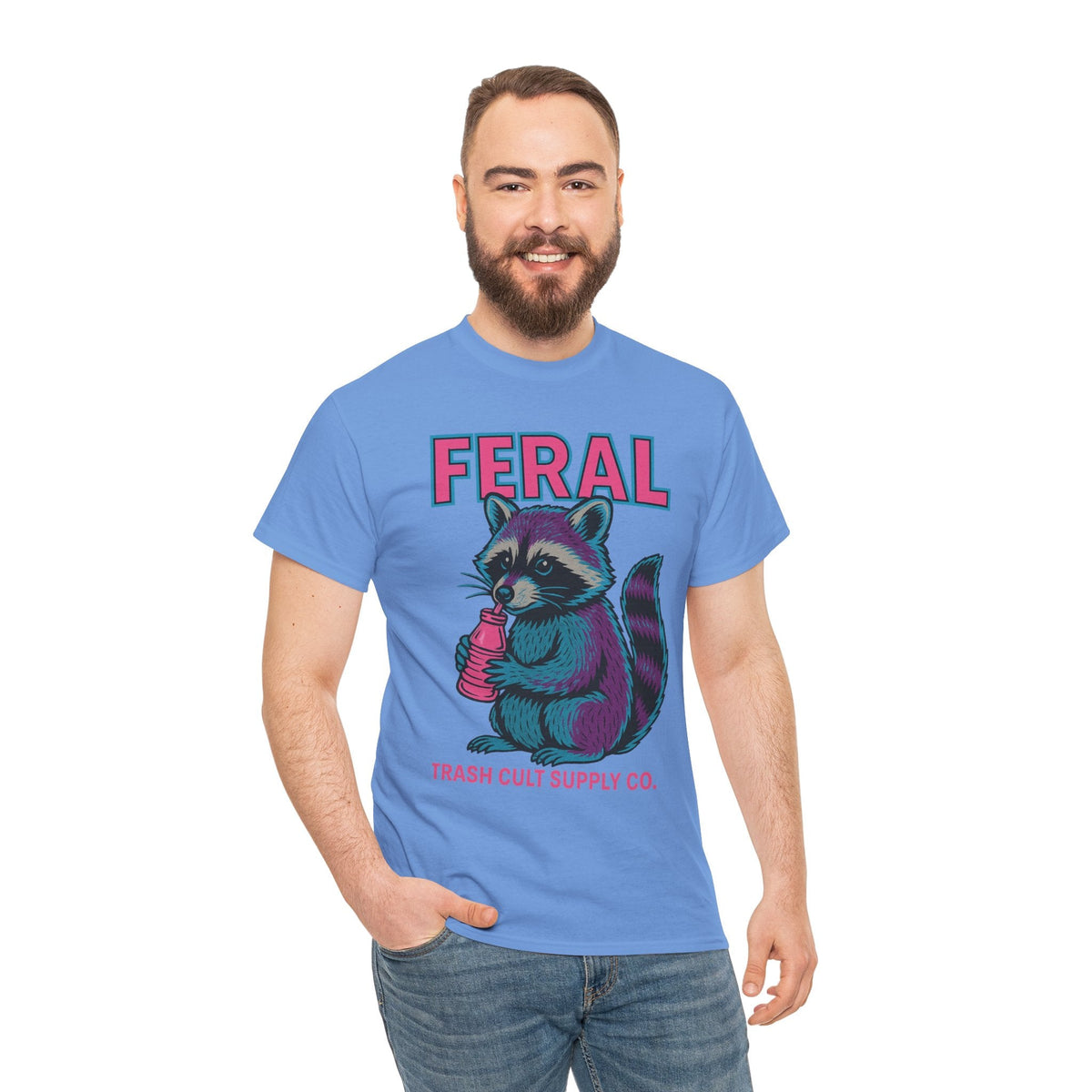 FERAL Raccoon 80s Retro Shirt – Trash Cult Supply Co. – Gildan 5000 Tee