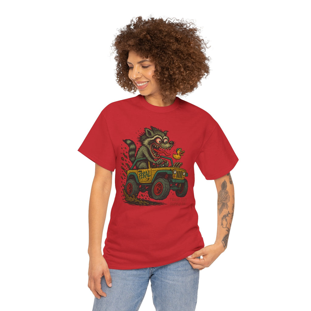 Feral Jeep Raccoon Shirt – Ed Roth Style Off-Road Chaos | Trash Cult Supply Co | Gildan 5000 Tee
