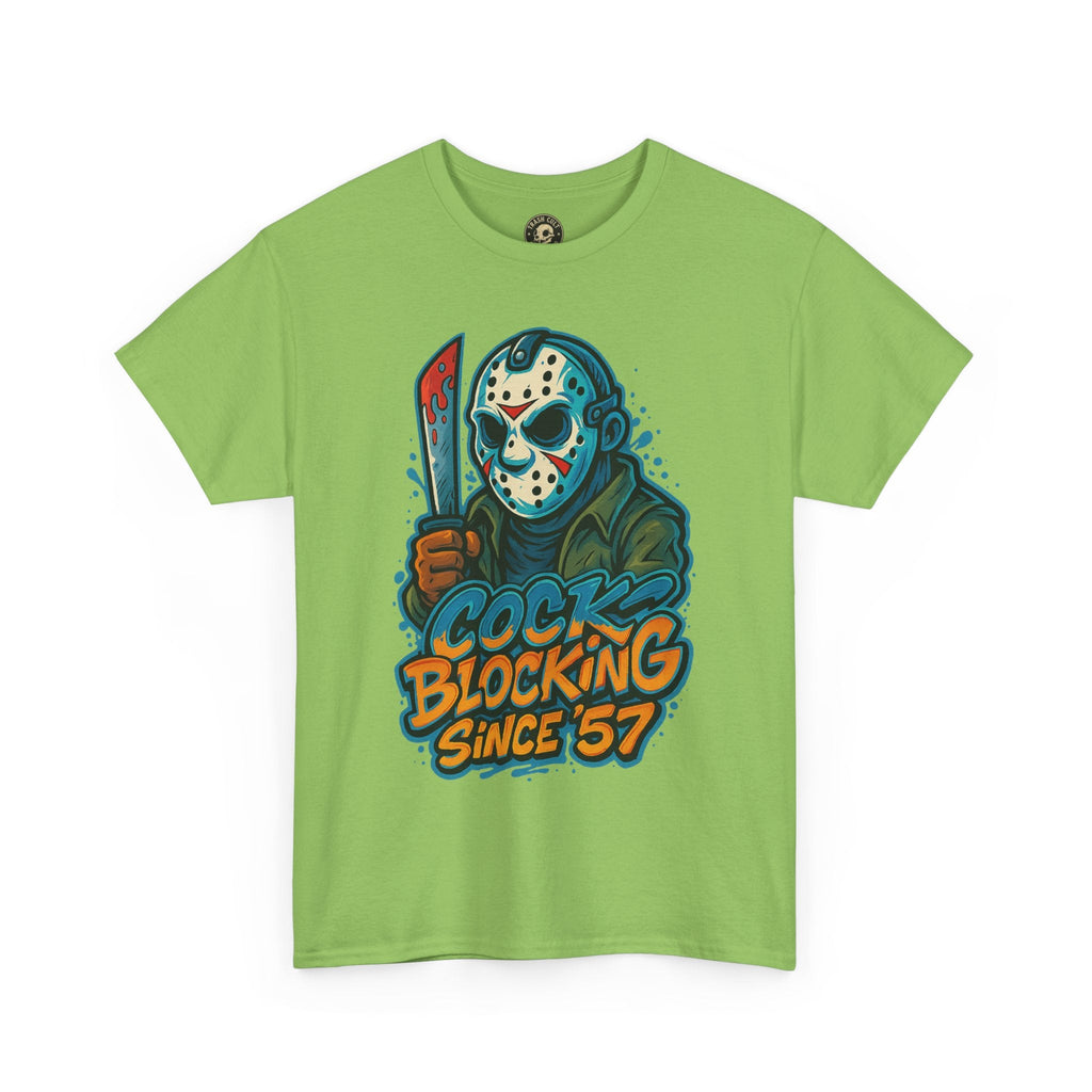 Jason Voorhees “Cock Blocking Since ’57” Funny Horror T-Shirt – Gildan 5000 | Slasher Meme Graphic Tee