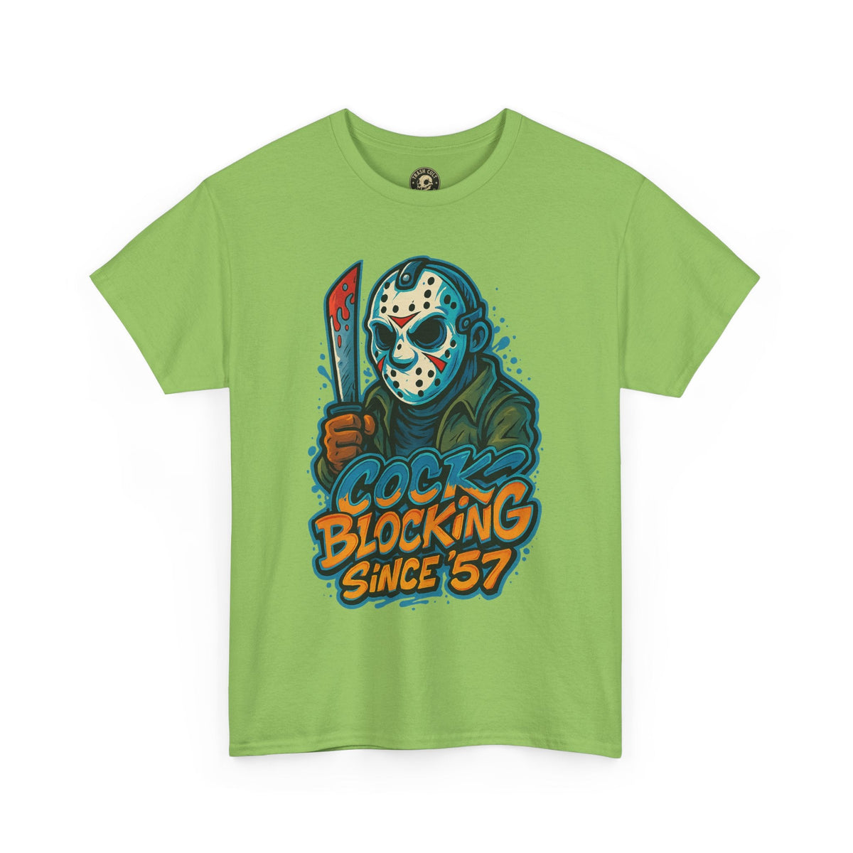 Jason Voorhees “Cock Blocking Since ’57” Funny Horror T-Shirt – Gildan 5000 | Slasher Meme Graphic Tee