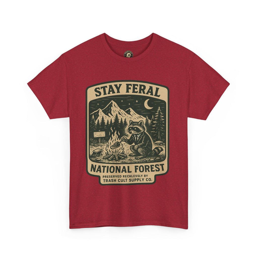 Stay Feral National Forest Shirt – Vintage Raccoon Camping Tee – Trash Cult Supply Co – Gildan 5000
