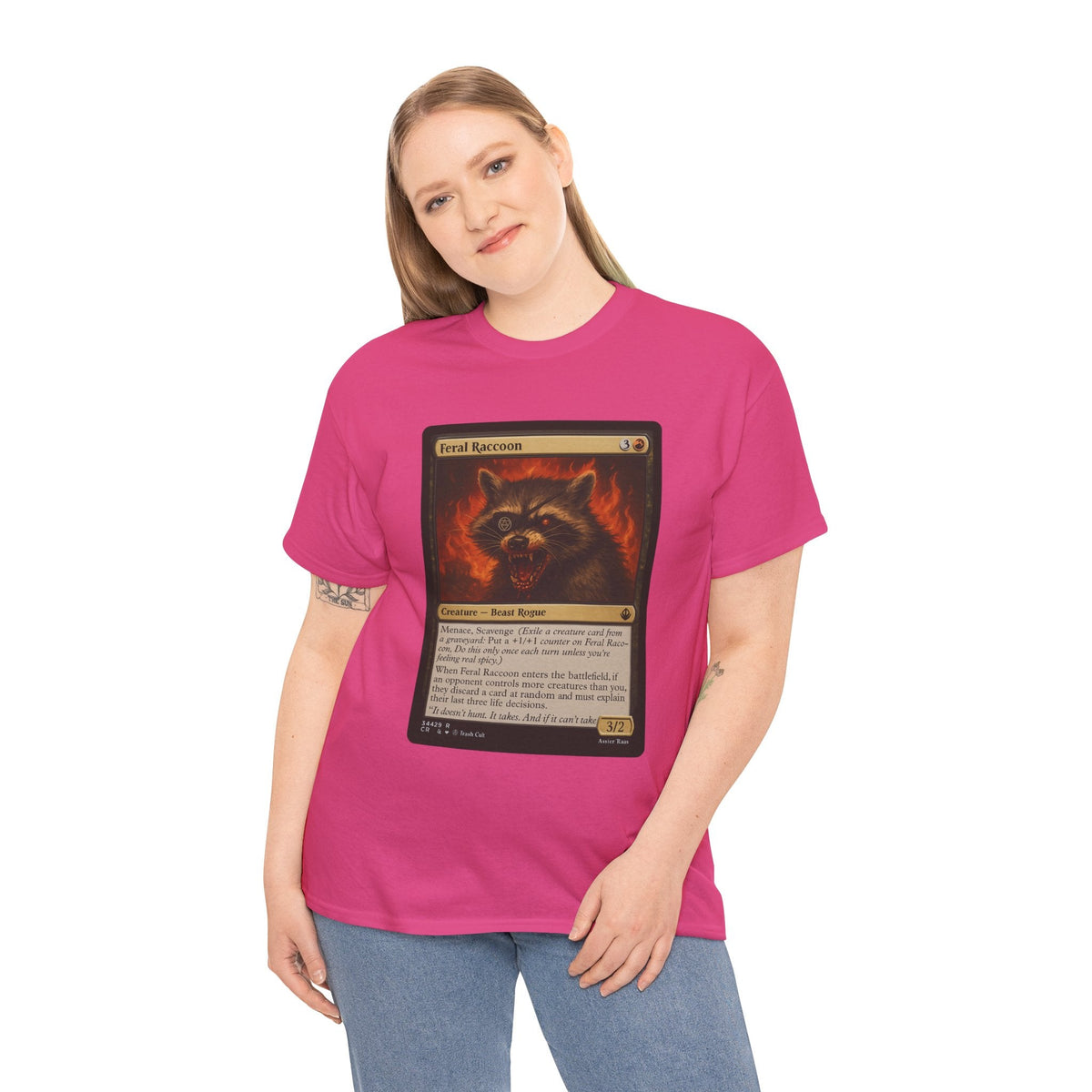 Feral Raccoon Magic Card Shirt – MTG-Inspired Beast Rogue Tee, Trash Cult Creature Card, Gildan 5000 Unisex T-Shirt