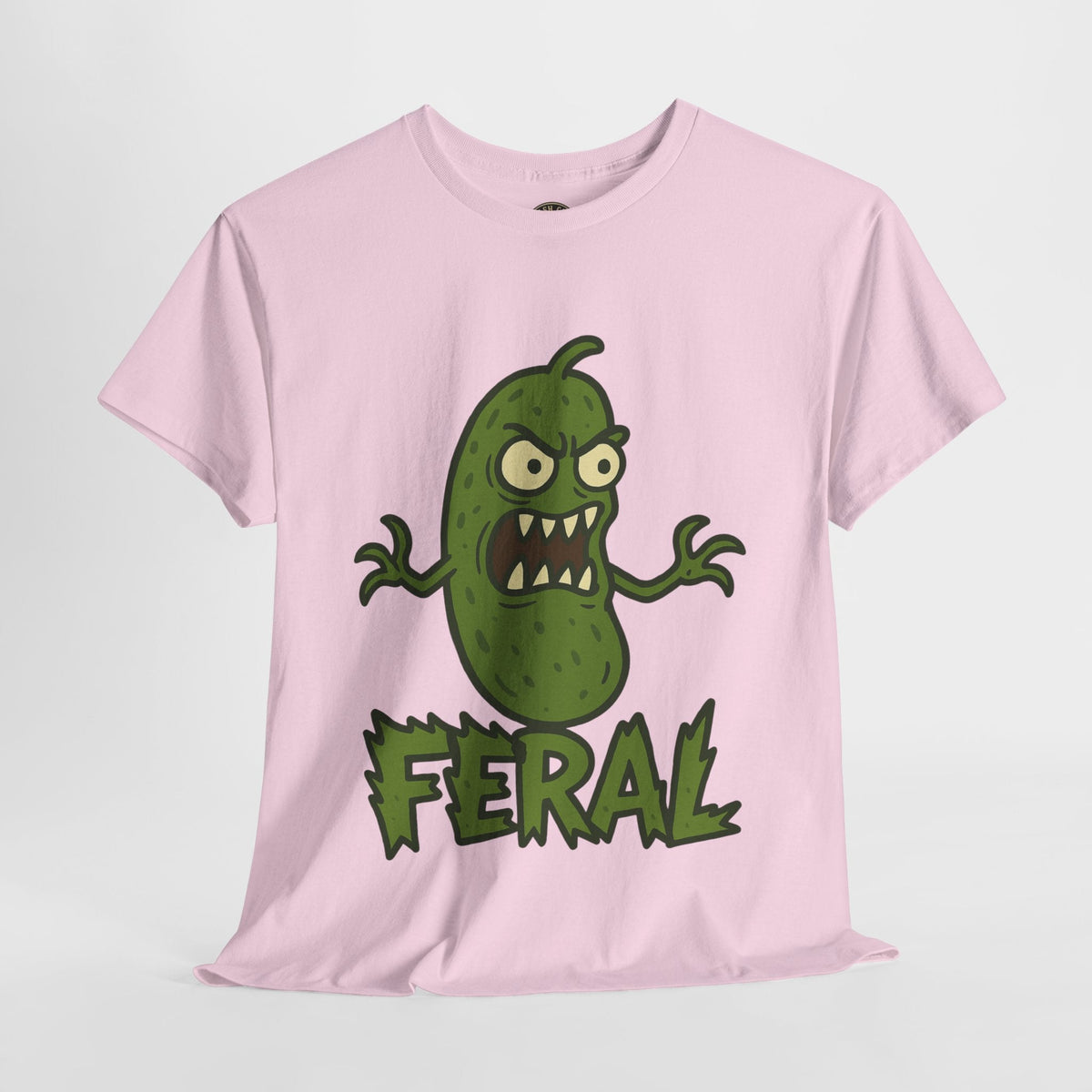 Feral Pickle Cartoon Tee – Trashcore Angry Pickle Shirt – Gildan 5000 Unisex Heavy Cotton