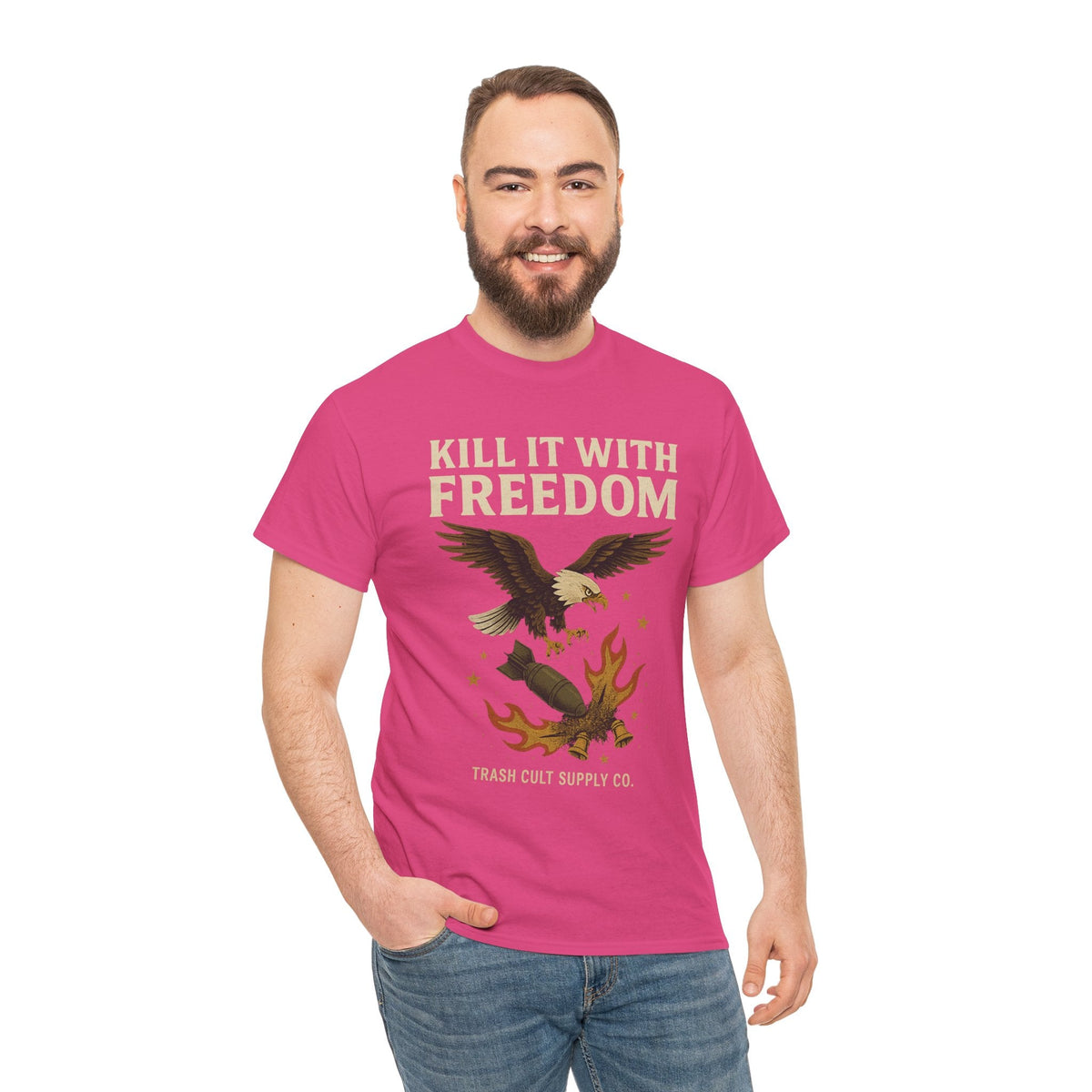 Kill It With Freedom T-Shirt – Patriotic Military Graphic | Trash Cult Supply Co. | Gildan 5000 Tee