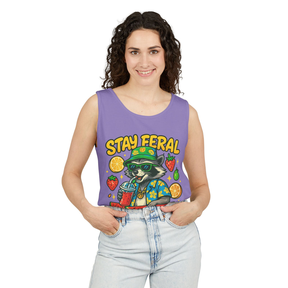 Stay Feral Stay Fresh Tank Top, Summer Apparel, Unisex Graphic Tee, Beachwear, Fun Gift for Animal Lovers