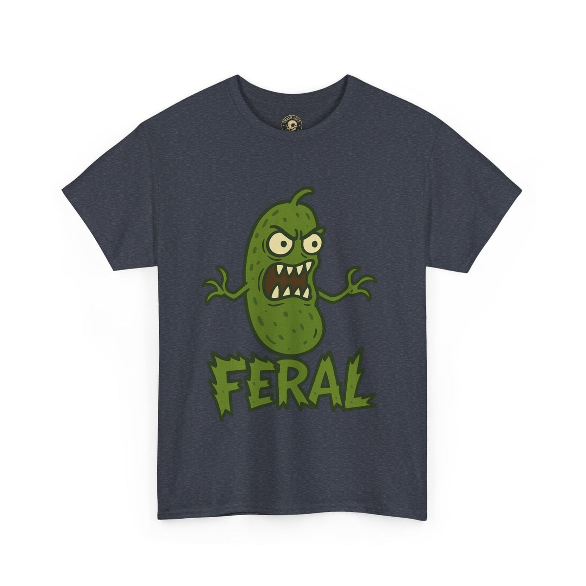Feral Pickle Cartoon Tee – Trashcore Angry Pickle Shirt – Gildan 5000 Unisex Heavy Cotton