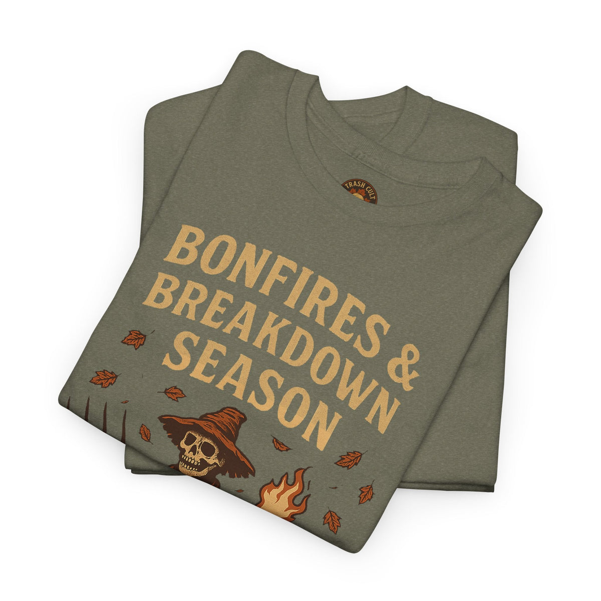 Bonfires & Breakdown Season Shirt – Skeleton Couch Chaos Tee – Fall of Humanity Collection – Trash Cult Supply Co.