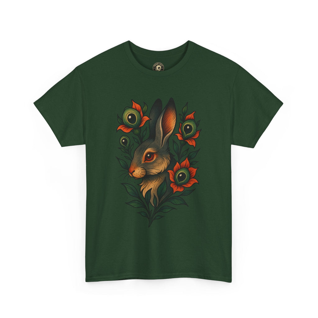 Whimsical Rabbit Floral Tee, Nature Lover Gift, Casual Wear, Eco-Friendly Fashion, Unique Graphic T-Shirt, Year-Round Style