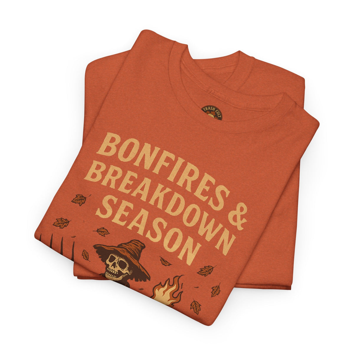 Bonfires & Breakdown Season Shirt – Skeleton Couch Chaos Tee – Fall of Humanity Collection – Trash Cult Supply Co.