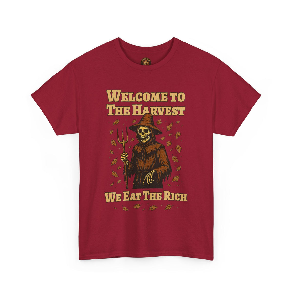 Eat the Rich Shirt – Welcome to the Harvest Skeleton Scarecrow Tee – Fall of Humanity Collection – Trash Cult Supply Co.