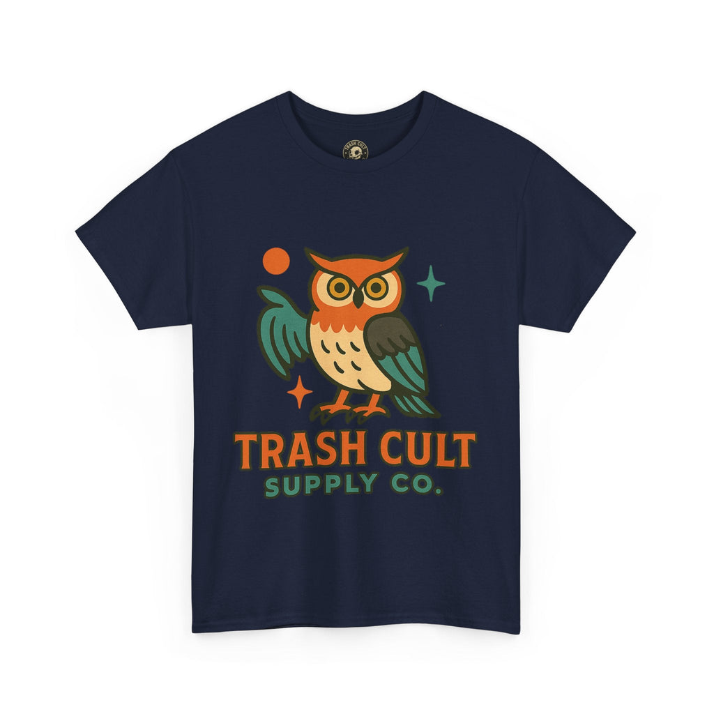 Vintage Owl Graphic Tee, Unisex Heavy Cotton Tee, Trash Cult Shirt, Nature Lover Gift, Eco-Friendly Apparel