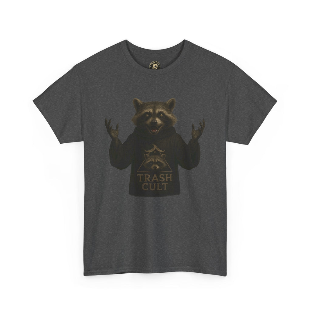 Raccoon Cult Leader Shirt – Trash Cult Unhinged Mascot Tee for Dark Fabrics | Gildan 5000