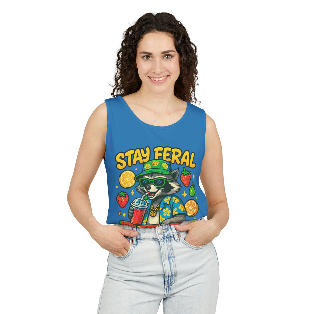 Stay Feral Stay Fresh Tank Top, Summer Apparel, Unisex Graphic Tee, Beachwear, Fun Gift for Animal Lovers