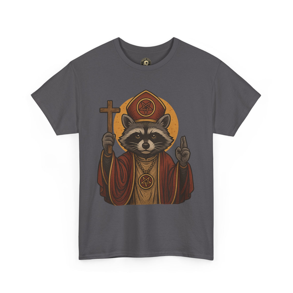Holy Raccoon Pope Shirt – Funny Cult Priest Graphic Tee – Gildan 5000 Unisex