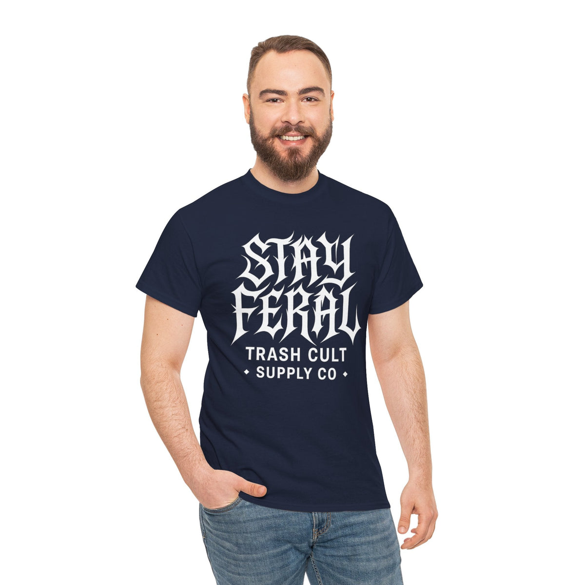 Unisex Heavy Cotton Tee - Stay Feral Graphic Tee, Streetwear Shirt, Gift for Wild Spirits, Eco-Friendly Casualwear, Summer Fashion