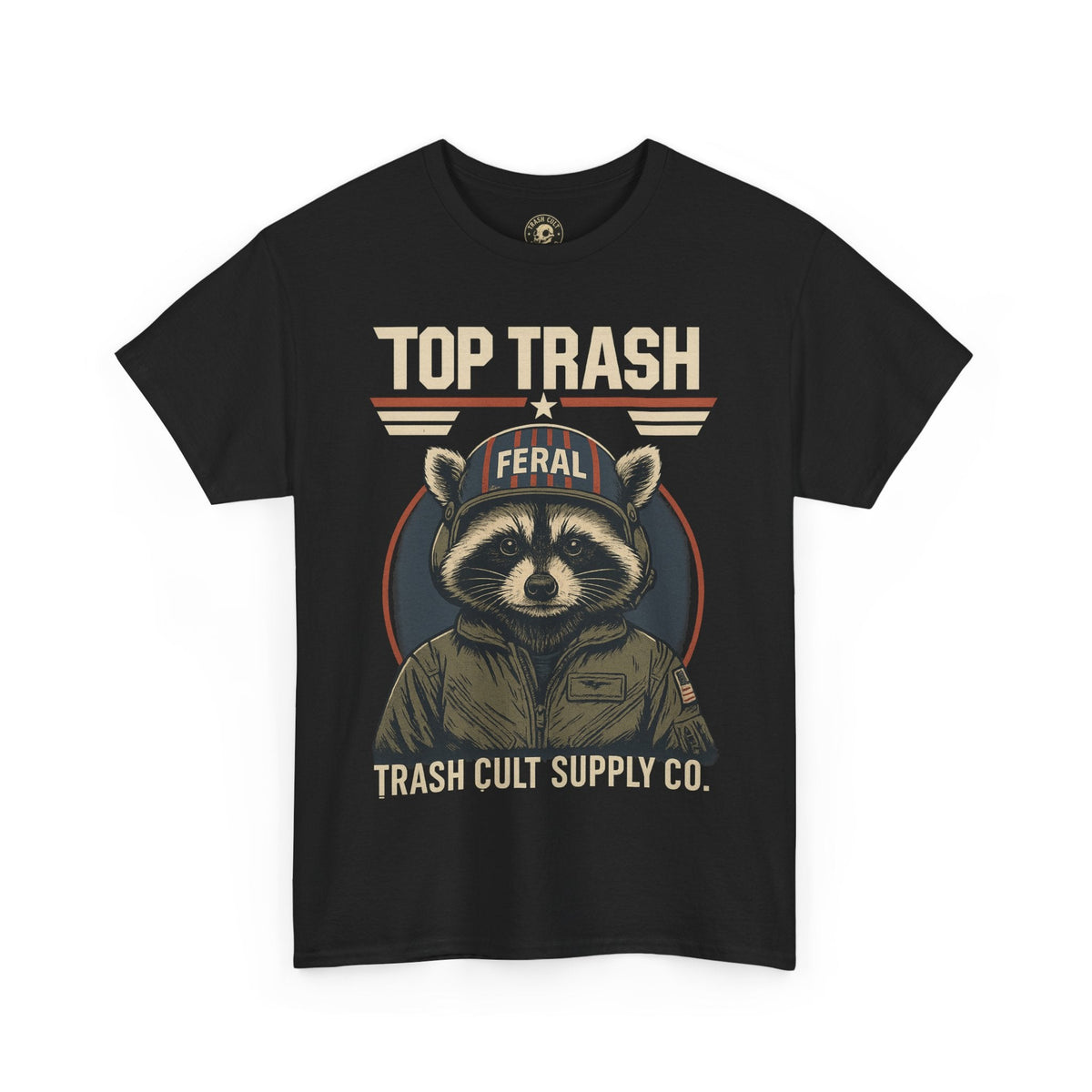 Feral Top Trash Raccoon Pilot Shirt – Trash Cult Supply Co. Parody Tee