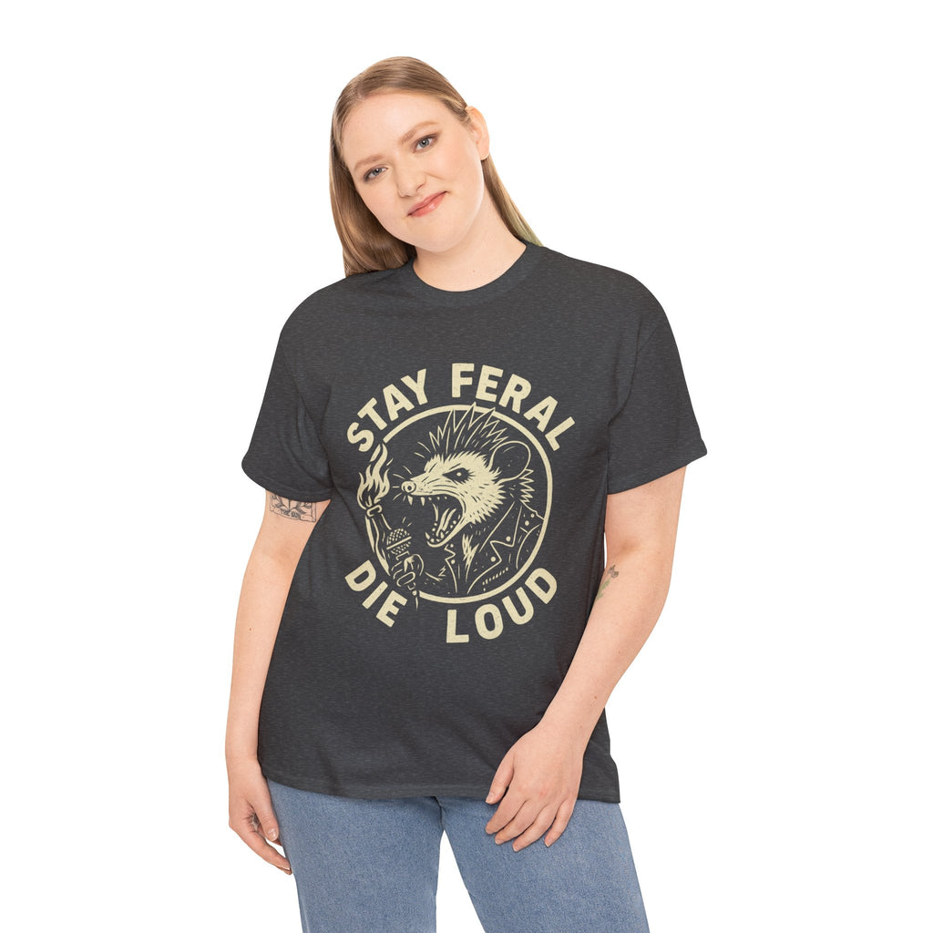 Stay Feral Die Loud Possum Punk Shirt – Trash Cult Supply Co – Gildan 5000 T-Shirt
