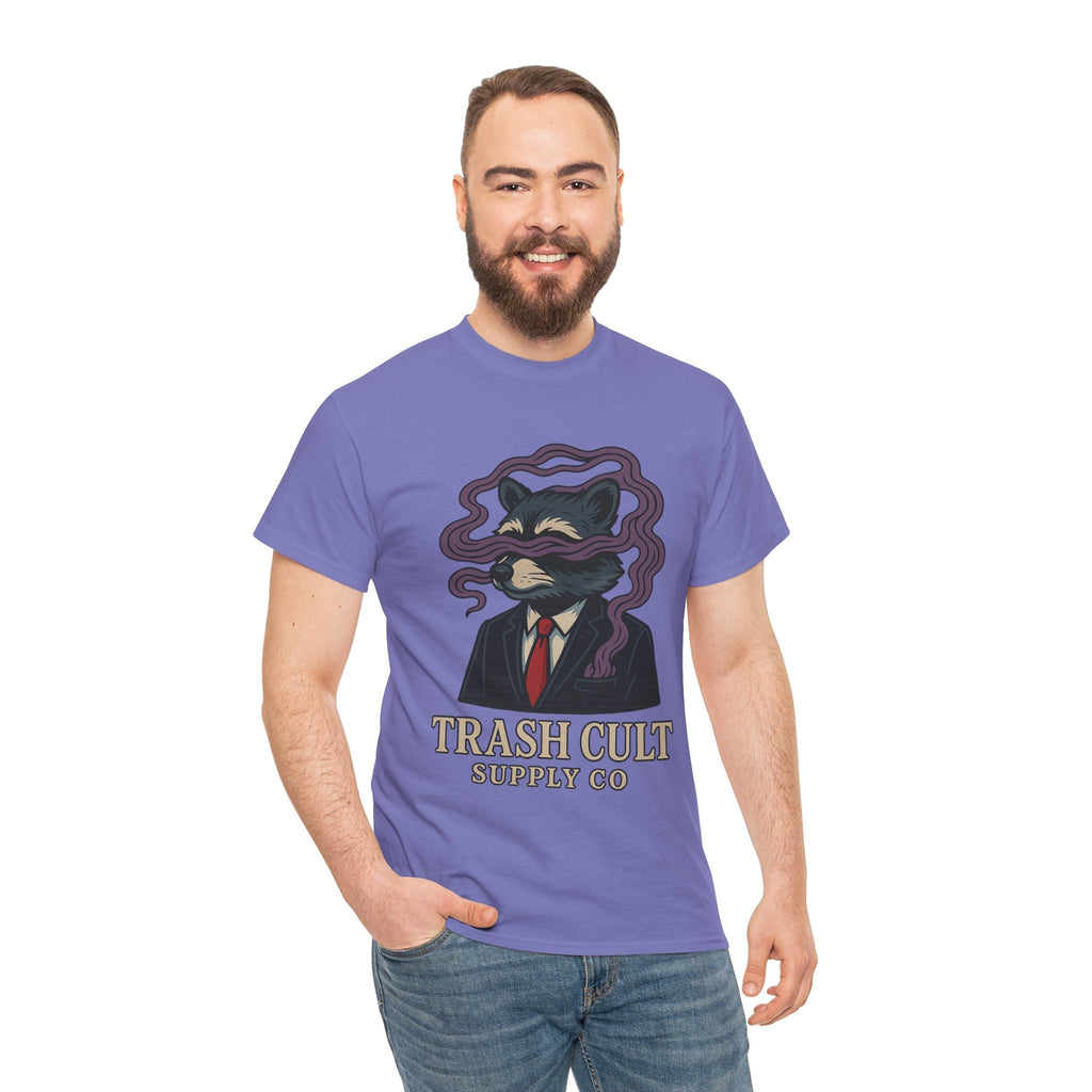Suited Raccoon Smoke Design – Trash Cult Supply Co | Bold Graffiti Tattoo Tee