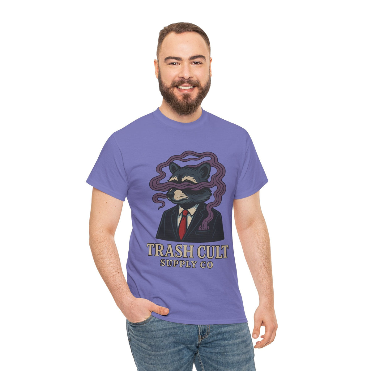 Suited Raccoon Smoke Design – Trash Cult Supply Co | Bold Graffiti Tattoo Tee