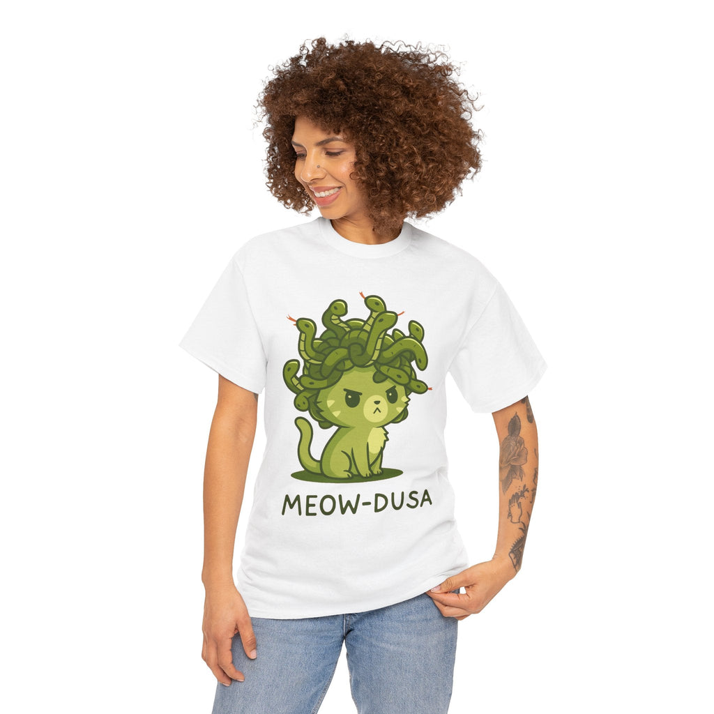 Meow-dusa Funny Cat Medusa T-Shirt – Gildan 5000 Heavy Cotton Tee