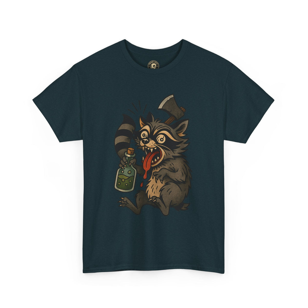Unhinged Raccoon Shirt – Chaos Gremlin with Axe & Potion | Tattoo Style Tee