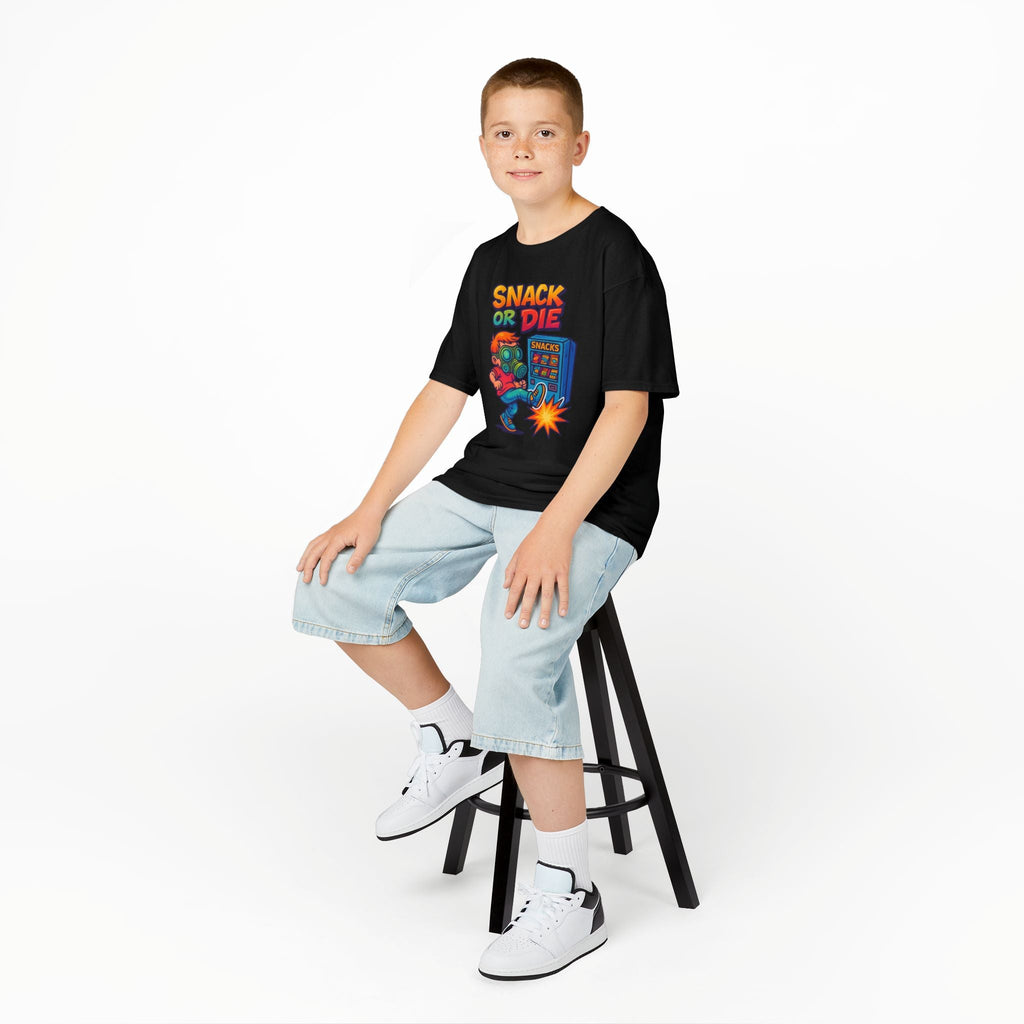 Snack or Die Kids T-Shirt – Funny Retro Gaming Tee for Kids | Playful Cotton Shirt for Snack Lovers